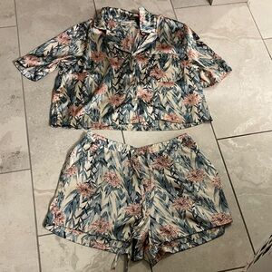 Rachel Zoe Floral Print Pajama Shorts in Pink and Blue